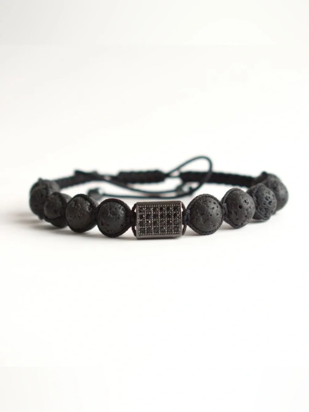 Men's Black Lava Bead Bracelet with Matte Black Accent - Unisex